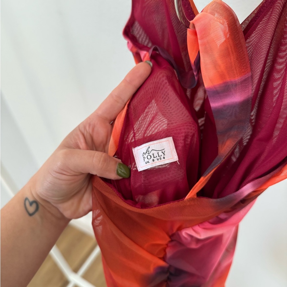 Oh Polly Pink & Orange Mesh Slip Dress
